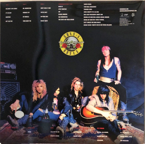 Image of Back Cover of 2xLP - EX/EX - GUNS N' ROSES, Appetite For Destruction (Geffen Records; B0028153-01, UK, Europe & US 2018 Reissue, Gatefold In Printed Plastic Slipcase, 2 Inserts, 180 Gram Vinyl Remaster, Side D Has Hologram Etching), ,  - 4326099E
