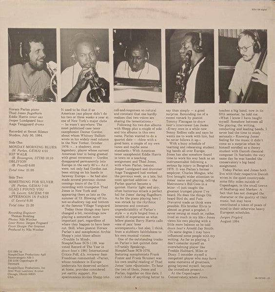 Image of Back Cover of LP - VG/VG+ - HORACE PARLAN QUINTET, Glad I Found You (SteepleChase; SCS-1194, Denmark 1984, Picture Sleeve), ,  - 1826025E
