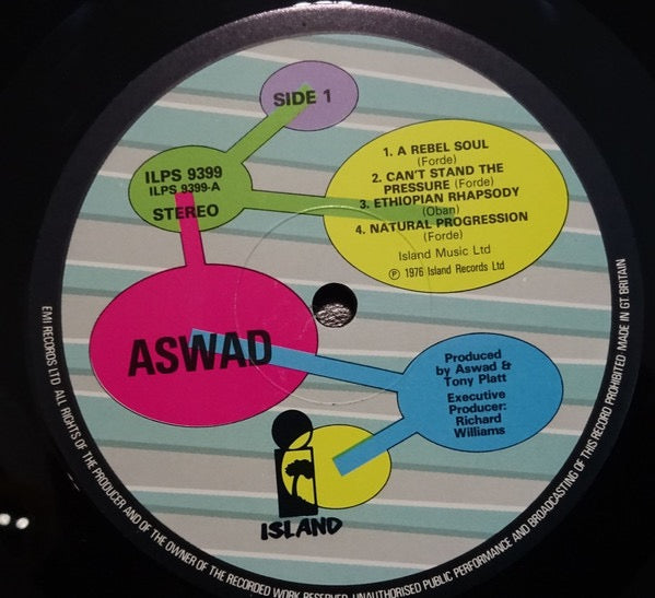Image of Label Cover of LP - VG/G - ASWAD, Aswad (Island Records; ILPS 9399, UK Reissue, Black Inner), Lots of light marks to disc.,  - 3716426C