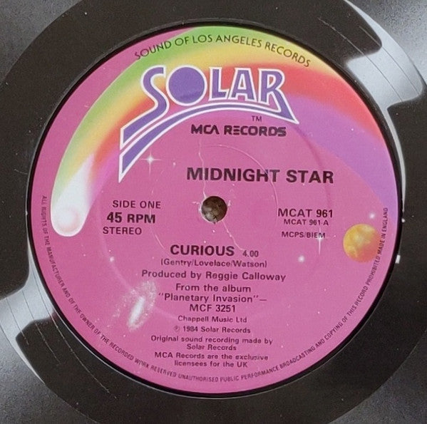 Image of Back Cover of 12" - VG/VG - MIDNIGHT STAR, Curious / Body Snatchers (Solar; MCAT 961, MCA Records  � MCAT 961, UK 1985, Die Cut Company Sleeve), Strong VG,  - 4326403E