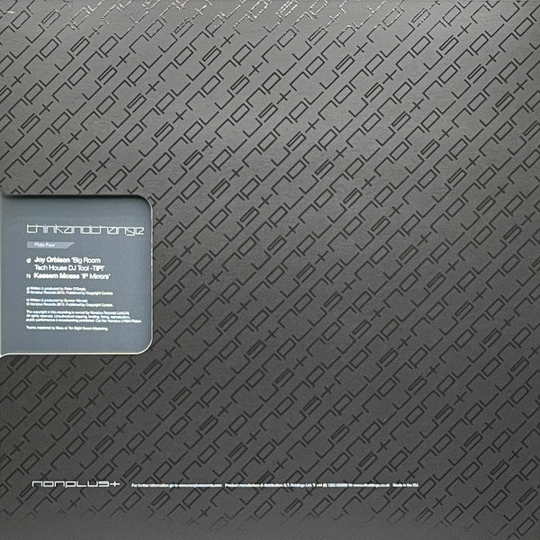 Image of Back Cover of 12" - VG+/VG+ - JOY ORBISON / KASSEM MOSSE, Think And Change: Plate Four (Nonplus Records; NONPLUSLP004 PLATE4, UK 2013, Die Cut Company Sleeve, Company Inner), ,  - 2546034S