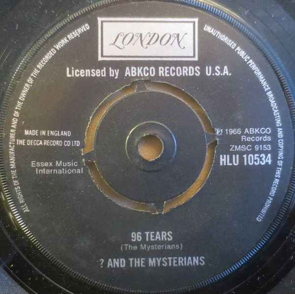 Image of Front Cover of 7" - VG/VG - ? (QUESTION MARK) & THE MYSTERIANS, 96 Tears / 8 Teen (London Records; HLU 10534, UK 1976 Reissue, Company Sleeve, Four Prong Centre), Strong VG,  - 1916442C