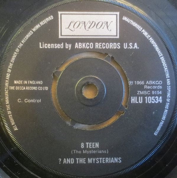 Image of Back Cover of 7" - VG/VG - ? (QUESTION MARK) & THE MYSTERIANS, 96 Tears / 8 Teen (London Records; HLU 10534, UK 1976 Reissue, Company Sleeve, Four Prong Centre), Strong VG,  - 1916442C