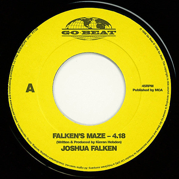 Image of Front Cover of 2524139E: 7" - JOSHUA FALKEN (KIEREN HEBDEN AKA FOUR TET), Falken's Maze / Chase HQ (Go! Beat; JFK1, UK 1998, Plain Sleeve) Light marks.  /VG+