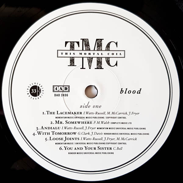 Image of Label Cover of 2xLP - VG+/EX - THIS MORTAL COIL, Blood (4AD; DAD 3X06, UK 2018 Reissue, Gatefold, 2 Picture Inners & 2 Black Inners), Still in hype stickered shrinkwrap.,  - 2116491C
