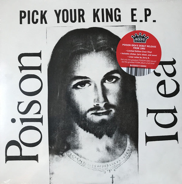 Image of Front Cover of 4914300C: 12" EP - POISON IDEA, Pick Your King E.P. (Jackpot Records ; JPR-055, US 2019 Reissue, 2 Inserts, Sticker, Clear Vinyl) Still In Stickered Shrinkwrap  EX/EX