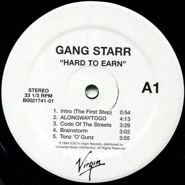 Image of Label Cover of 0125249E: 2xLP - GANG STARR, Hard To Earn (Virgin; B0021741-01, US 2014 Reissue, Picture Sleeve, 180 Gram Vinyl) Small blemish on edge of sleeve, otherwise Excellent.  VG+/EX