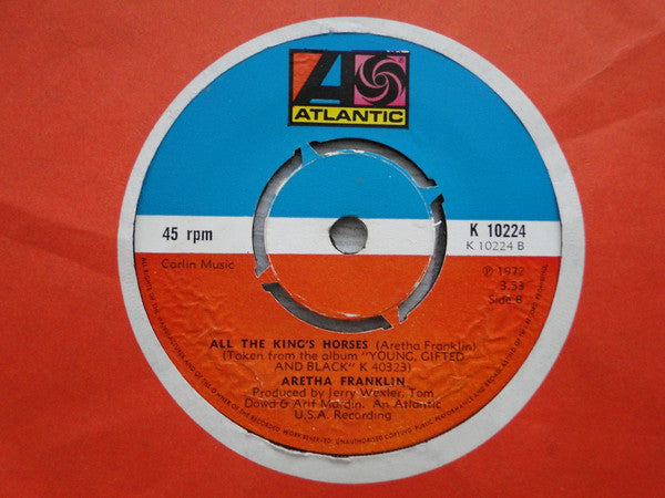 Image of Back Cover of 7" - VG/VG+ - ARETHA FRANKLIN, Rock Steady / All The Kings Horses (Atlantic; K 10224, UK 1972, Company Sleeve, 4 prong centre), ,  - 2826126E