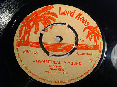 Image of Front Cover of 7" - /G+ - ALTON ELLIS, Alphabetically Yours (Lord Koos; KOO 35, UK 1972, 4-Prong Centre), Lots of light marks, plays pretty much VG, very enjoyable. No centre piece, stain on label.,  - 1216113C