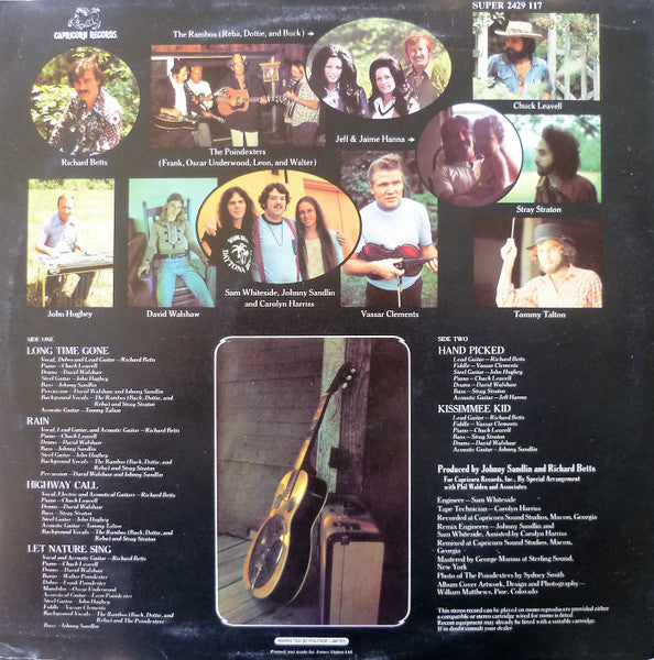 Image of Back Cover of LP - VG/VG - RICHARD BETTS, Highway Call (Capricorn Records; 2429 117, UK 1974), Edge Wear,  - 1316395C