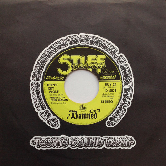Image of Front Cover of 5025291E: 7" - THE DAMNED, Don't Cry Wolf / One Way Love (Stiff; BUY 24, Germany 1977, Company Sleeve, Pink Vinyl)   VG+/EX
