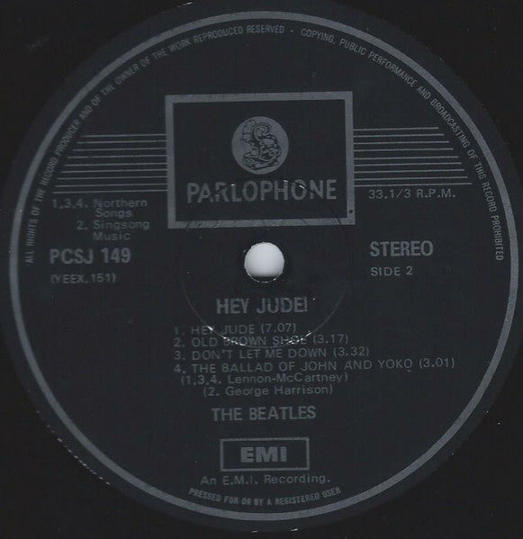 Image of Label Cover of LP - VG/VG - THE BEATLES, Hey Jude (Parlophone; PCSJ 149, South Africa 1970, Laminated Flipback Sleeve), A few light hairlines. Laminate is bubbly in places, writing on front cover (small). Ringwear.,  - 3626020E