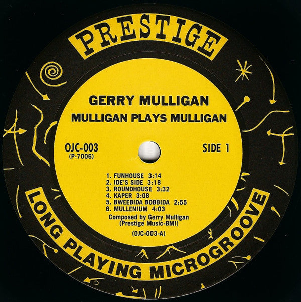 Image of Label Cover of LP - VG/VG - GERRY MULLIGAN, Mulligan Plays Mulligan (Original Jazz Classics; OJC-003, US 1982 Reissue, Pasteback Sleeve), ,  - 2246283S