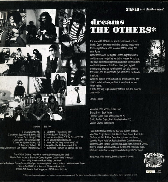 Image of Back Cover of 2424023E: LP - THE OTHERS, Dreams - The Woody Pad Recordings (Psych-Out Records; PSYCH-OUT 003, Italy 1995, Gatefold, Numbered Limited Edition of 1,000)   VG/VG+