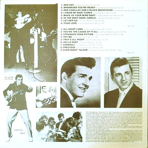 Image of Back Cover of 4115143C: LP - BOB LUMAN, Bob Luman Is Red Hot (Seeburg Records; SB-3301, US 1987, Promotion Not For Sale on Labels) Hairlines  VG+/VG