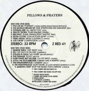Image of Label Cover of LP - VG/G+ - VARIOUS, Pillows & Prayers (Cherry Red; Z RED 41, UK 1982, Inner), Light Marks only.,  - 2516392C
