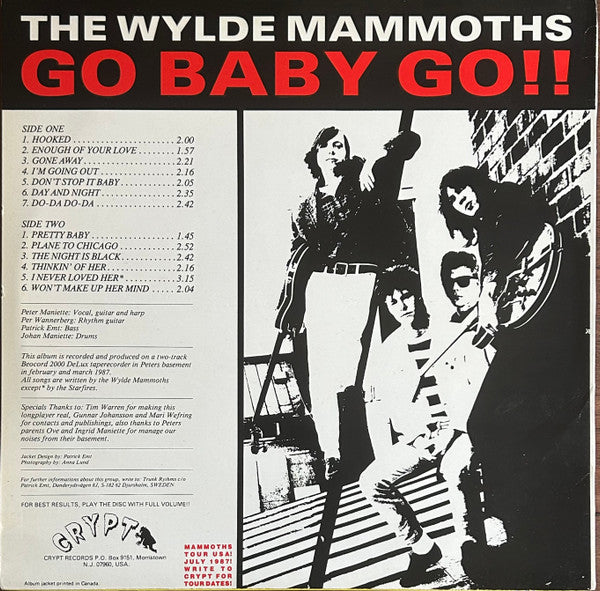 Image of Back Cover of LP - VG+/VG - THE WYLDE MAMMOTHS, Go Baby Go!! (Crypt Records; Crypt 011, US 1987, Label Insert), Strong VG,  - 3626247E