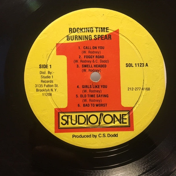 Image of Label Cover of LP - G+/VG - BURNING SPEAR, Rocking Time (Studio One ; SOL 1123, US 1980 Reissue), Light marks, S1 imperfections. Wear and partial splits on sleeve, still looks great.,  - 4446128S
