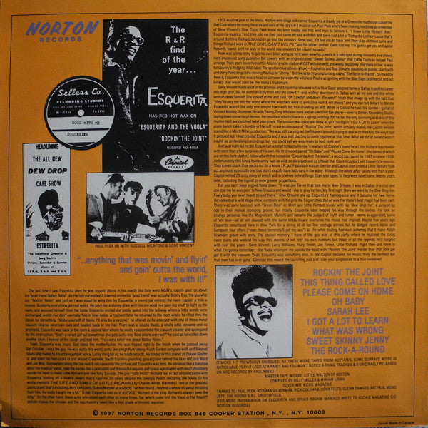 Image of Back Cover of 3645191S: LP - ESQUERITA, Vintage Voola (Yellow Norton Label; 202, US 1987)   VG/VG+