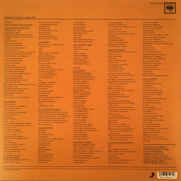 Image of Back Cover of LP - NEW/NEW - SIMON AND GARFUNKEL, Bookends (Columbia; KCS 9529, Europe 2018 Reissue, 180 Gram Vinyl.), ,  - 1036141E