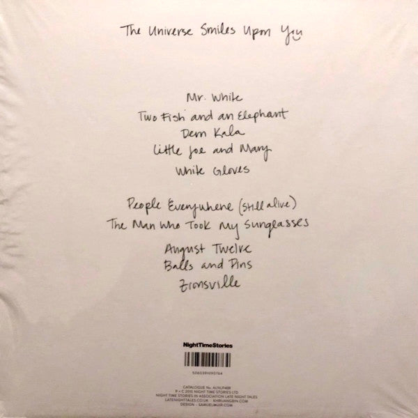Image of Back Cover of LP - NEW/NEW - KHRUANGBIN, The Universe Smiles Upon You (Night Time Stories; ALNLP40R, UK 2019 Reissue, 180 Gram & Download), , Taking influence from 1960's Thai funk - their name literally translates to 'Engine Fly' in Thai - Khruangbin's debut album 'The Universe Smiles Upon You' is steeped in the bass heavy, psychedelic sound of their inspiration, Tarantino soundtracks and surf-rock cool. The Texan trio is formed of Laura Lee on bass, Mark Speer on guitar, and Donald "DJ" Johnson o