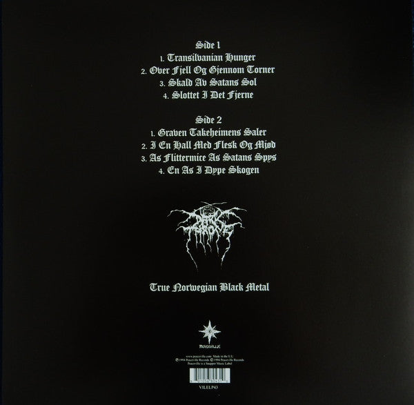 Image of Back Cover of 3854044S: LP - DARKTHRONE, Transilvanian Hunger (Peaceville; VILELP43, UK 2013 Reissue, Inner & Insert)   NEW/NEW