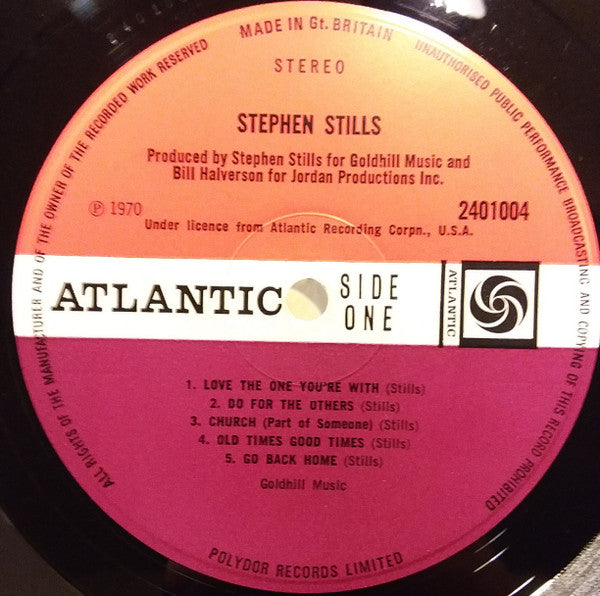 Image of Label Cover of LP - VG/VG - STEPHEN STILLS, Stephen Stills (Atlantic Plum & Orange; 2401004, UK 1970, Laminated Sleeve, Artisan Sound Recorders logo etched onto the A side runout), ,  - 2226028E
