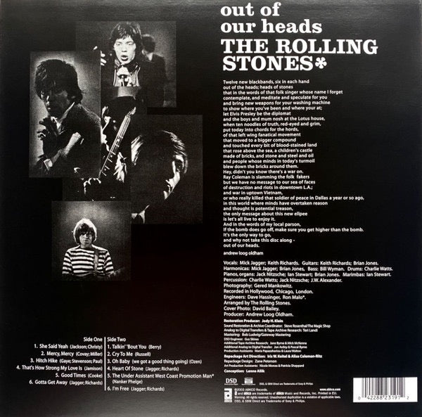 Image of Back Cover of LP - VG/VG+ - THE ROLLING STONES, Out Of Our Heads (UK) (ABKCO; 882319-1, Europe 2003 Reissue, DSD Remastered. Mono), ,  - 2416561C