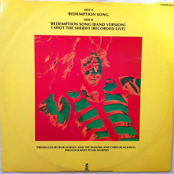 Image of Back Cover of 12" - VG/VG+ - BOB MARLEY & THE WAILERS, Redemption Song (Island Records; 12WIP 6653, UK 1980, Glossy Sleeve), Light marks only.,  - 1126227E