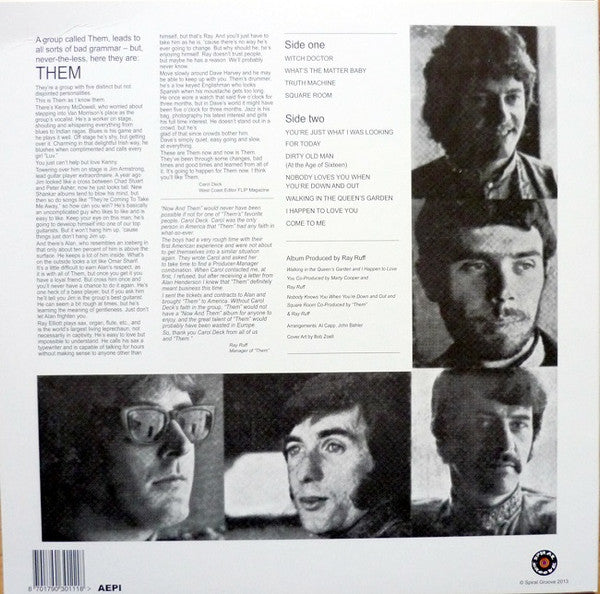 Image of Back Cover of LP - VG+/VG+ - THEM, Now - And "Them" (Spiral Groove; SGLP3011, US 2013 Reissue, Insert, 180 Gram Vinyl), Sleeve has one bumped corner.,  - 3926310E