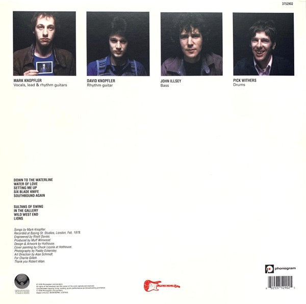 Image of Back Cover of LP - NEW/NEW - DIRE STRAITS, Dire Straits (Vertigo; 3752902, Europe 2020 Reissue, Inner), , Dire Straits' arresting self-titled debut arrived in the midst of punk's reign but couldn't have been further removed from the era's slash-and-burn style. Recorded in West London in February 1978, the band's tasteful, jazz-inflected set embraces folk, blues, and pub rock while also tracing a direct line back to the beat-oriented sound of early rock n' roll. Country and roots accents further dis