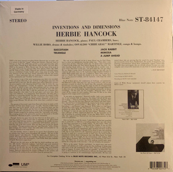 Image of Back Cover of LP - NEW/NEW - HERBIE HANCOCK, Inventions & Dimensions (Blue Note; 0802772, USA & Europe 2019 Reissue), ,  - 2256181S