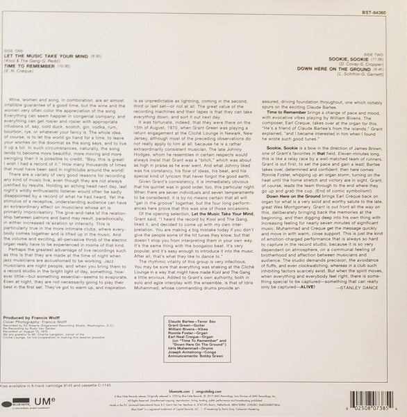 Image of Back Cover of LP - NEW/NEW - GRANT GREEN, Alive! (Blue Note; 00602508073854,   2019 Reissue, 180 Gram Vinyl), ,  - 2236130E