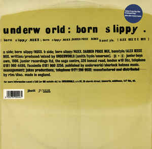 Image of Front Cover of 12" - VG/VG - UNDERWORLD, Born Slippy (Junior Boy's Own; jbo44, UK 1996, Stickered Picture Sleeve), Light marks only, minor crease and shelf wear to sleeve.,  - 3526046E