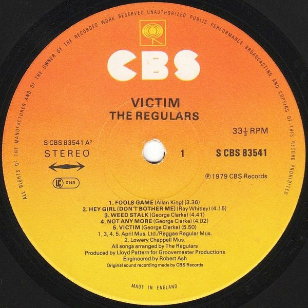 Image of Label Cover of 2xLP - VG/VG+ - THE REGULARS, Victim (CBS; CBS 83541, UK 1979, Gatefold, Sticker, Bonus 12" Single), Light marks only. Light wear to sleeve with ringwear.,  - 1726106E