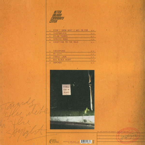 Image of Back Cover of LP - EX/VG+ - BETTER OBLIVION COMMUNITY CENTER, Better Oblivion Community Center (Dead Oceans; DOC188, US 2019, Textured Sleeve, Inner, Phoebe Bridgers. Orange Vinyl), Strong VG+,  - 4326081E
