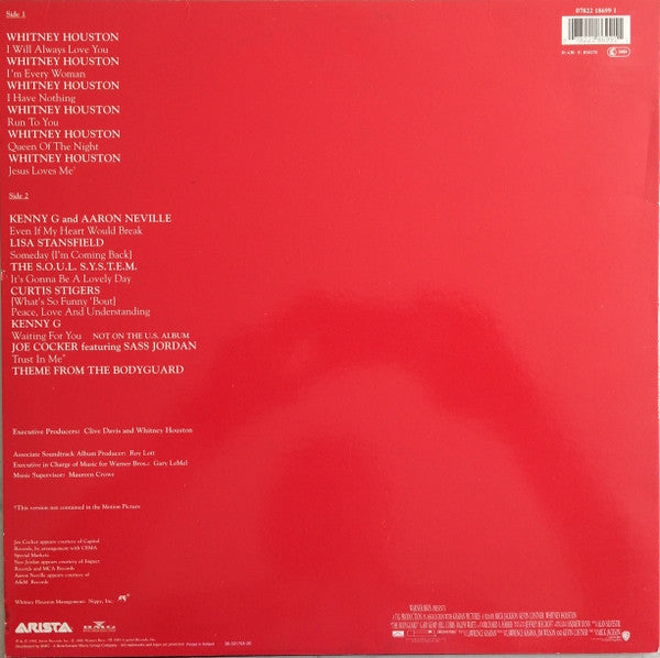 Image of Back Cover of LP - VG+/VG+ - VARIOUS, The Bodyguard (Original Soundtrack Album) (Arista; 07822 18699 1, Europe 1992, Inner), ,  - 2726205E