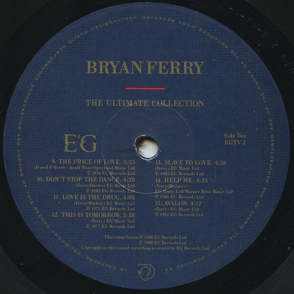 Image of Label Cover of LP - VG+/VG - BRYAN FERRY / ROXY MUSIC, Bryan Ferry - The Ultimate Collection With Roxy Music (EG; EGTV 2, UK 1988, Inner), ,  - 3116261C