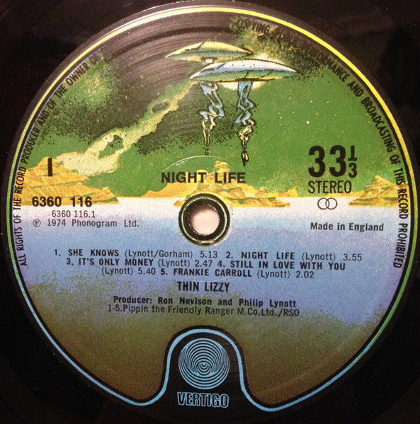 Image of Label Cover of LP - VG+/VG+ - THIN LIZZY, Nightlife (Vertigo Spaceship; 6360 116, UK 1974, Matte Sleeve), ,  - 3926264E