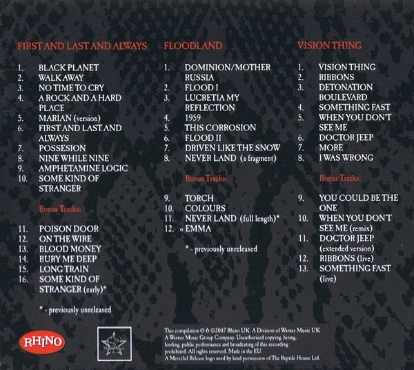 Image of Back Cover of 3xCD - VG/VG - THE SISTERS OF MERCY, Merciful Release (Rhino Records; 5101-19186-2, UK 2007, Digipaks In Card Slipcase), Some light marks on disc one only, Light wear to digipaks,  - 3216247C