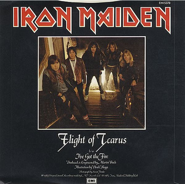 Image of Back Cover of 7" - VG/VG - IRON MAIDEN, Flight Of Icarus (EMI Black & Red Labels; EMI 5378, UK 1983, Picture Sleeve, 4-Prong Centre), ,  - 3116276C