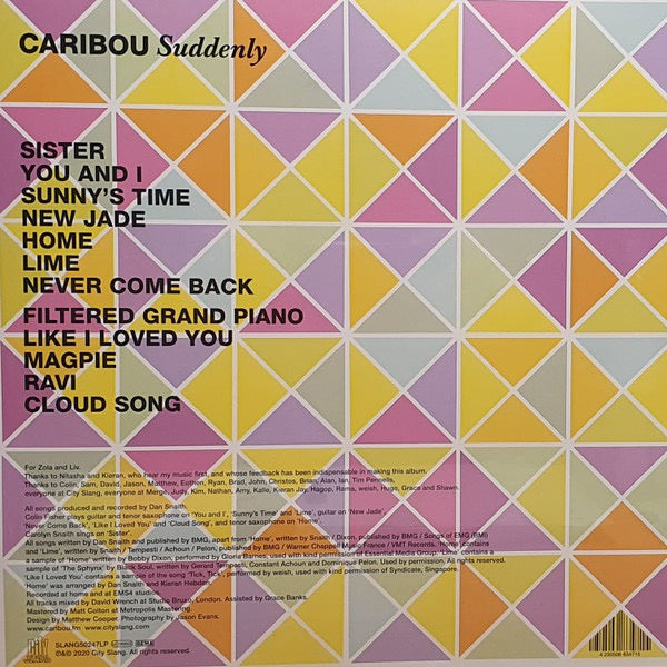 Image of Back Cover of LP - EX/EX - CARIBOU, Suddenly (City Slang; SLANG50247LP, Europe 2020, Inner), ,  - 2946260S