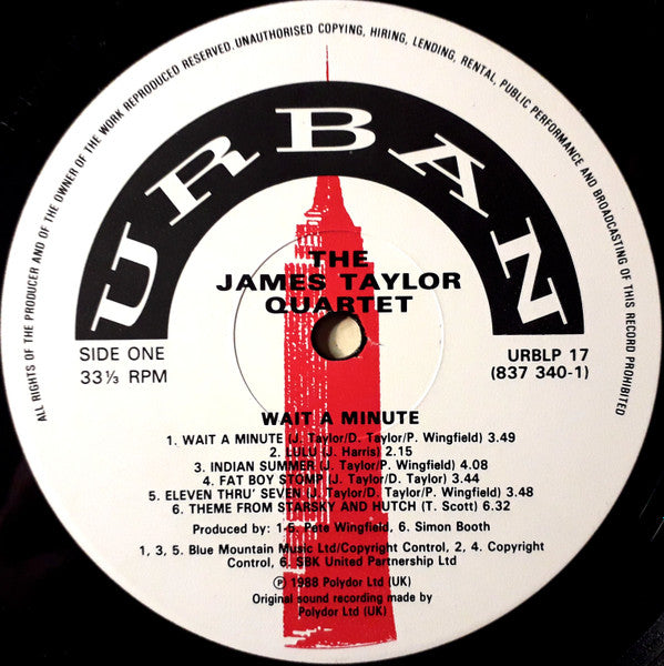 Image of Label Cover of LP - VG/G+ - THE JAMES TAYLOR QUARTET, Wait A Minute (Urban; URBLP17, UK 1988, Inner), Lots of light marks to disc.,  - 3316264C