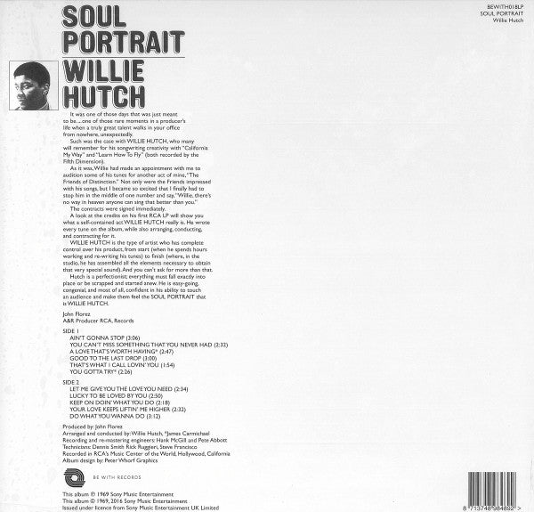 Image of Back Cover of 0934029E: LP - WILLIE HUTCH, Soul Portrait (Be With Records; BEWITH018LP, UK 2016, 180 Gram Vinyl. Limited To 500.)   NEW/NEW