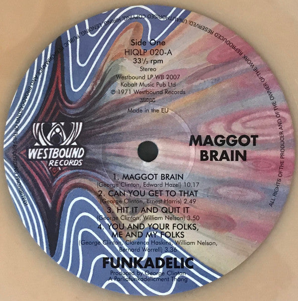 Image of Label Cover of LP - VG/VG+ - FUNKADELIC, Maggot Brain (Westbound; HIQLP 020, Europe 2014 Reissue, Gatefold, Peach Coloured Vinyl), Minor corner bumps to sleeve.,  - 4426004E