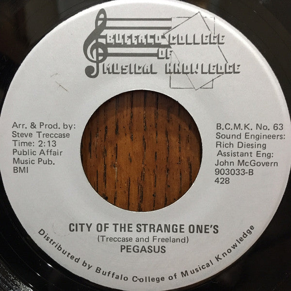 Image of Back Cover of 0224308E: 7" - PEGASUS, Think About Me Sometimes / City Of The Strange Ones (BCMK Records; No. 63, US 1979, No Picture Sleeve) Strong VG  /VG