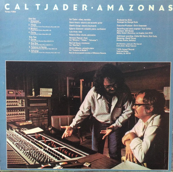 Image of Back Cover of LP - G+/VG - CAL TJADER, Amazonas (Fantasy (Blue Label); F-9502, US 1970s Reissue, Pasteback Sleeve), Spine damage and shelf wear. Light superficial storage marks to disc.,  - 3716126C