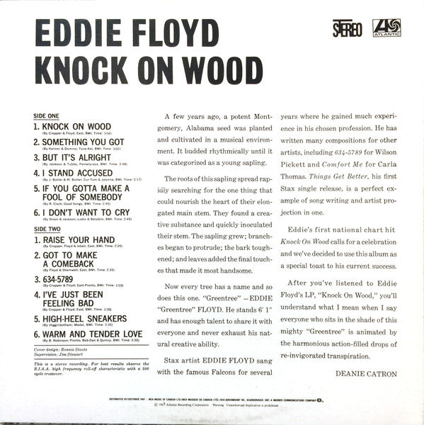 Image of Back Cover of LP - EX/EX - EDDIE FLOYD, Knock On Wood (Atlantic; SD 7714, Canada reissue), Import sticker on back of sleeve.,  - 4126309E