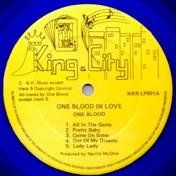 Image of Label Cover of LP - G+/G+ - ONE BLOOD, In Love (King & City Records; NKRLP 001, UK 1983, Blue Vinyl), Sleeve edges taped. Disc has lots of light marks but plays well!,  - 2116442C