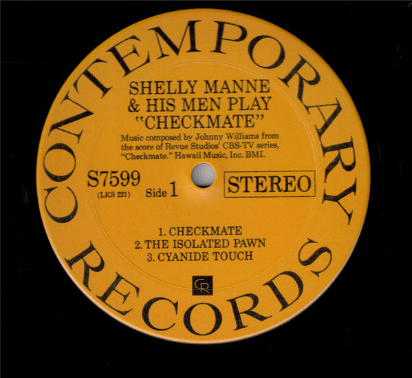 Image of Label Cover of LP - VG+/VG - SHELLY MANNE & HIS MEN, Shelly Manne & His Men Play "Checkmate" (Contemporary Records; S7599, US 1970 Reissue, Pasteback Sleeve), Strong VG, superficial signs of clouds only.,  - 2446289S